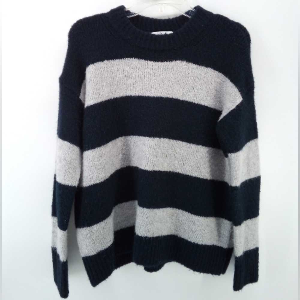 Magaschoni Alpaca Wool Blend Navy Gray Striped Sweater S